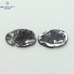 1.82 CT/2 個のスライス形状天然ダイヤモンド ソルト アンド ペッパー カラー I3 クラリティ (10.38 MM)