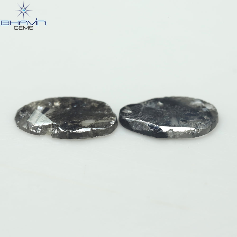 1.82 CT/2 個のスライス形状天然ダイヤモンド ソルト アンド ペッパー カラー I3 クラリティ (10.38 MM)