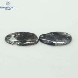 1.82 CT/2 個のスライス形状天然ダイヤモンド ソルト アンド ペッパー カラー I3 クラリティ (10.38 MM)