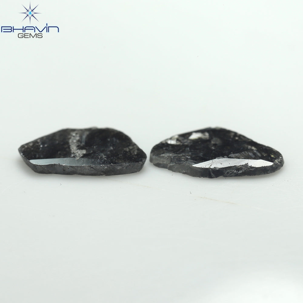1.92 CT/2 Pcs Slice Shape Natural Diamond Salt And Pepper Color I3 Clarity (11.38 MM)