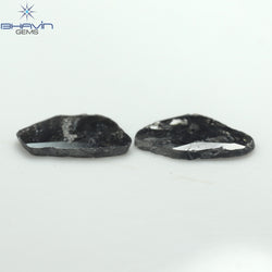 1.92 CT/2 Pcs Slice Shape Natural Diamond Salt And Pepper Color I3 Clarity (11.38 MM)