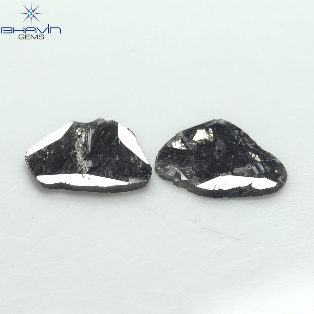 1.92 CT/2 Pcs Slice Shape Natural Diamond Salt And Pepper Color I3 Clarity (11.38 MM)