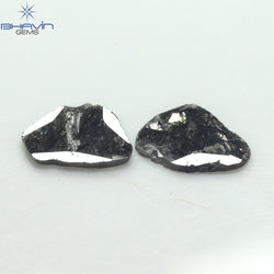 1.92 CT/2 Pcs Slice Shape Natural Diamond Salt And Pepper Color I3 Clarity (11.38 MM)
