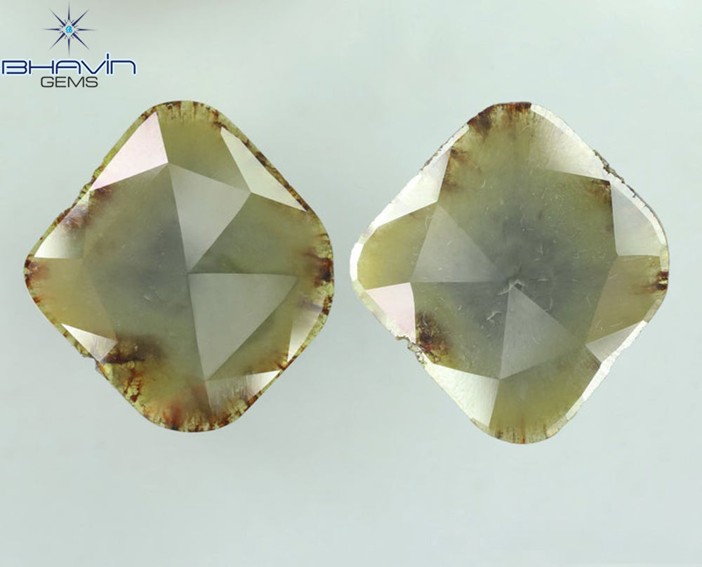 26.07 CT/2 Pcs CT, Uncut Slice Rosecut Diamond, Natural Loose Diamond, Brownish Grayish Yellow Diamond, Gifts, Diamond, Jewelry, Diamond Ring, EP35J-1
