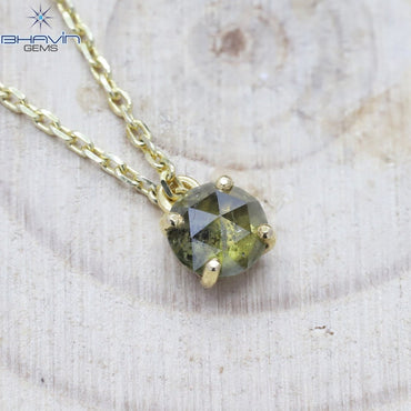 Diamond Pendant, Round Rose cut Diamond, Brown Green Yellow Diamond, Yellow Gold Pendant, Bridal Necklace, Pendant