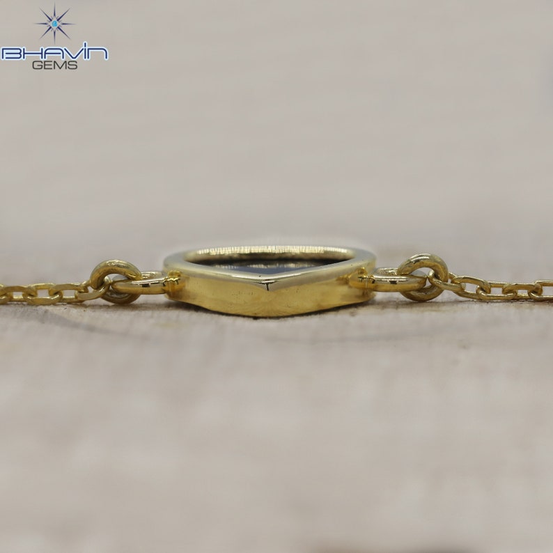 Diamond Bracelet, Heart Uncut Slice Rose cut Diamond, Blue Color, Yellow Gold String lock Engagement Wedding Gift