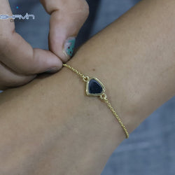 Diamond Bracelet, Heart Uncut Slice Rose cut Diamond, Blue Color, Yellow Gold String lock Engagement Wedding Gift