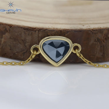 Diamond Bracelet, Heart Uncut Slice Rose cut Diamond, Blue Color, Yellow Gold String lock Engagement Wedding Gift