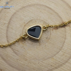 Diamond Bracelet, Heart Uncut Slice Rose cut Diamond, Blue Color, Yellow Gold String lock Engagement Wedding Gift