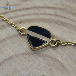 Diamond Bracelet, Heart Uncut Slice Rose cut Diamond, Blue Color, Yellow Gold String lock Engagement Wedding Gift