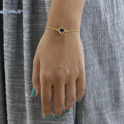 Diamond Bracelet, Heart Uncut Slice Rose cut Diamond, Blue Color, Yellow Gold String lock Engagement Wedding Gift