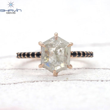 Hexagon Diamond Salt And Pepper Diamond Natural Diamond Ring Gold Ring Engagement Ring