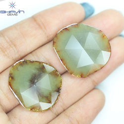 22.04 CT,2 Pcs Uncut Slice Rosecut Shape, Loose Diamond, Clarity I3
