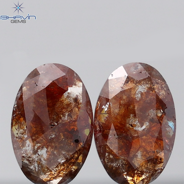 5.12 CT(2 Pcs) Oval Shape Natural Diamond Raddish Color I3 Clarity (13.01 MM)
