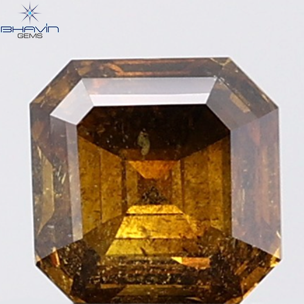 1.02 CT Asscher Diamond Natural Brown Orange Color I2 Clarity (5.53 MM)