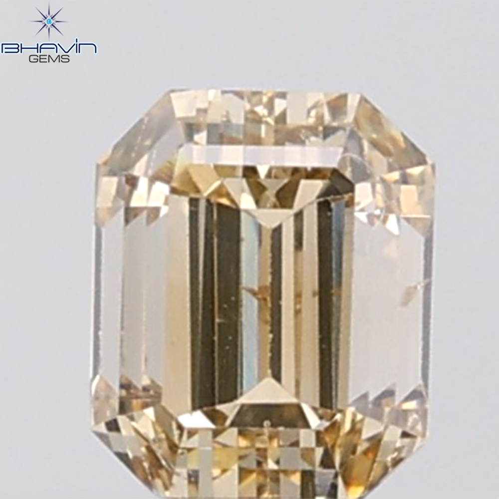 1.02 CT Emerald Diamond Natural Brown Orange Color SI1 Clarity (5.60 MM)