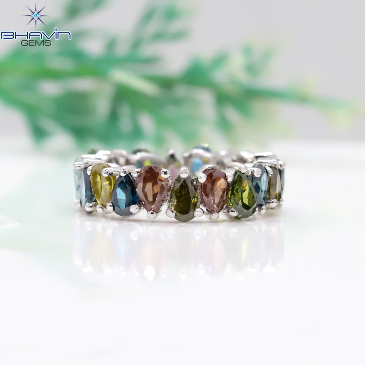 Fancy Color Pear Shaped Diamond Eternity Ring
