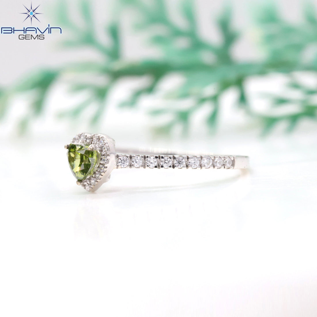 Natural Green Diamond Heart Promise Ring