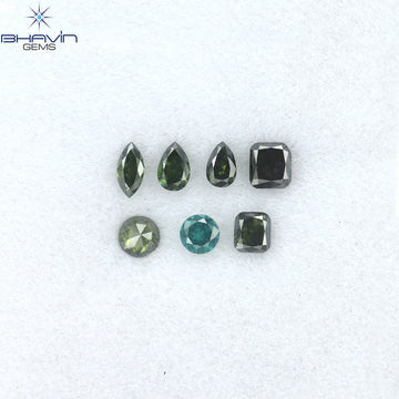 0.83 CT/7 Pcs Mix Diamond Enhanced Green-Blue Diamond Clarity SI (4.20 MM)
