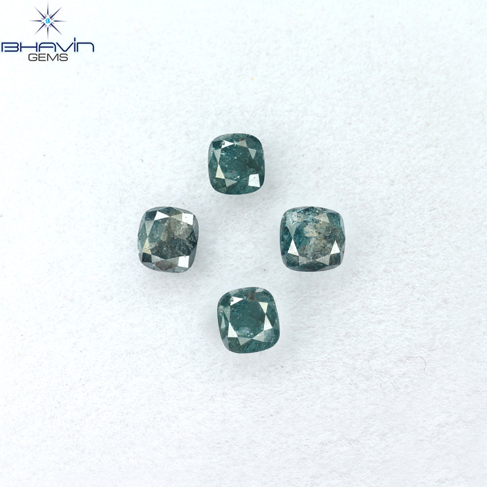1.07 CT/4個 クッションダイヤモンド 天然ダイヤモンド ブルーダイヤモンド クラリティ I3 (3.85 MM)