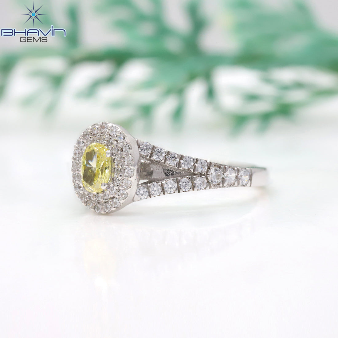 Natural Canary Yellow Oval Diamond Double Halo Ring