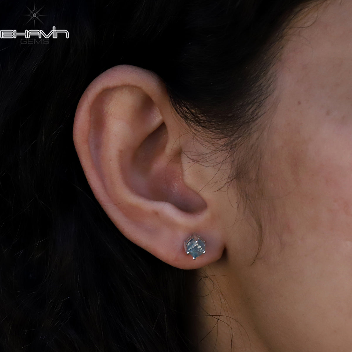 Ocean Blue Rough Diamond Stud Earrings