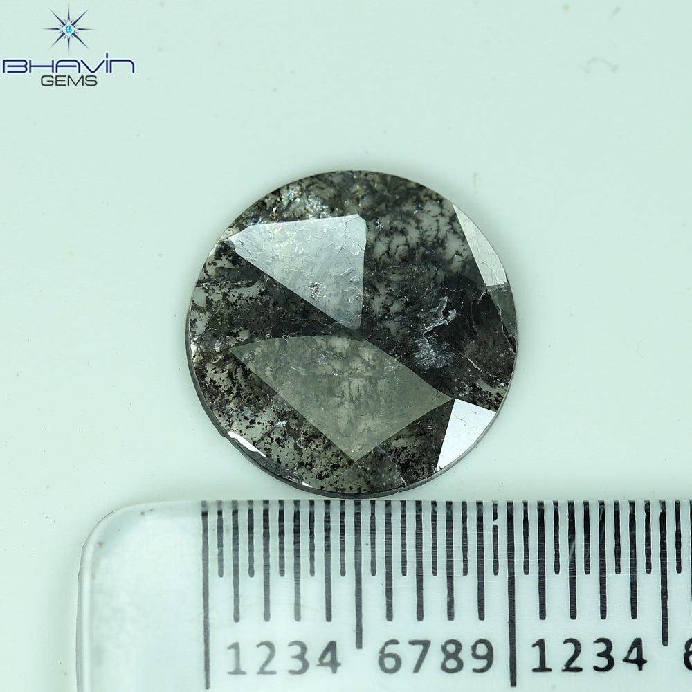 1.54 CT Round Rose Cut Natural Diamond Salt And Pepper Color I3 Clarity (10.82 MM)