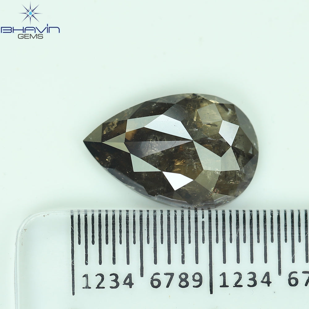 3.09 CT Pear Shape Natural Diamond Brown Color I3 Clarity (12.78 MM)