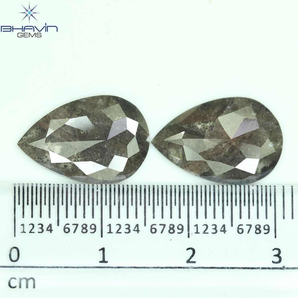 5.78 CT(2 Pcs) Pear Shape Natural Salt and pepper Color I3 Clarity (15.30 MM)