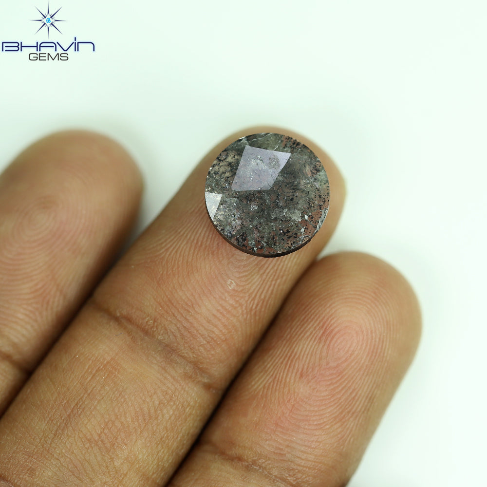 1.54 CT Round Rose Cut Natural Diamond Salt And Pepper Color I3 Clarity (10.82 MM)