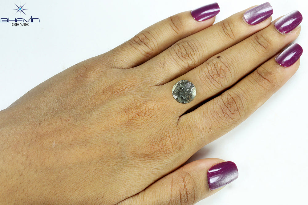 1.54 CT Round Rose Cut Natural Diamond Salt And Pepper Color I3 Clarity (10.82 MM)