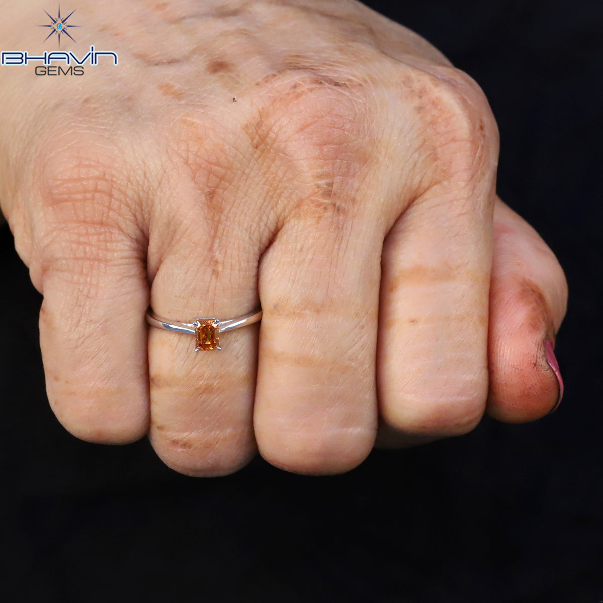Classic Emerald Cut Orange Diamond Solitaire