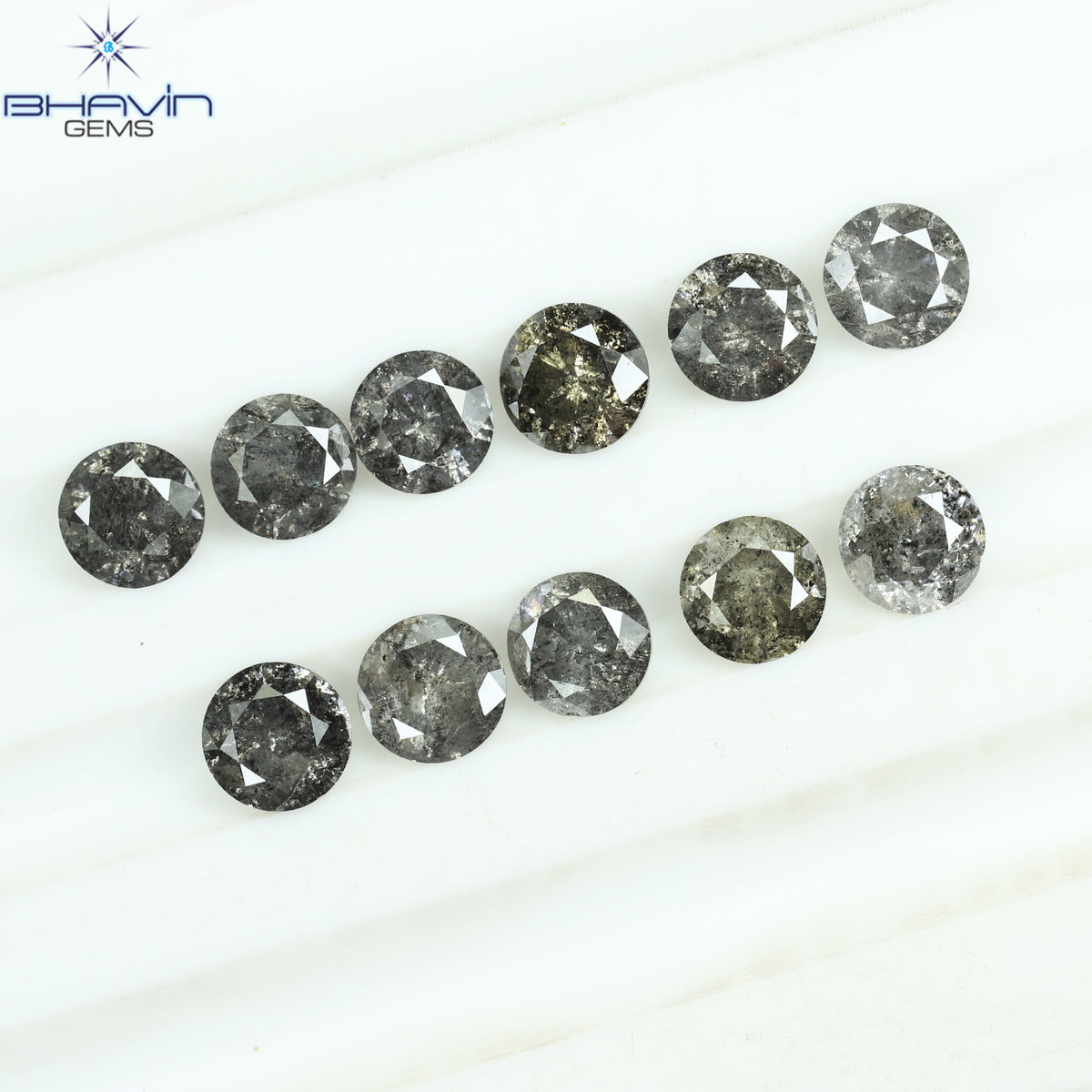 1.00 CT/6 個 ラウンド シェイプ ナチュラル ルース ダイヤモンド ソルト アンド ペッパー カラー I3 クラリティ (3.52 MM)