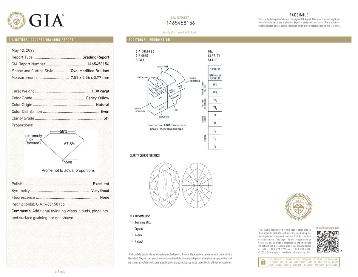 GIA Certified 1.30 CT Natural Oval Diamond Fancy Yellow Color Clarity SI1 (7.51 MM)