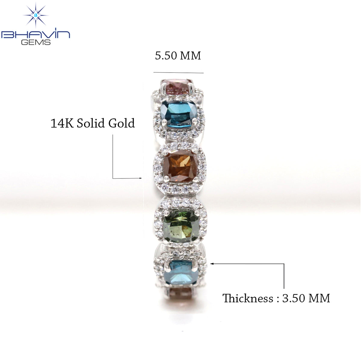 Cushion Cut Multi-Color Diamond Eternity Ring