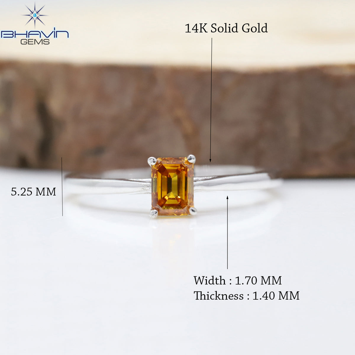 Classic Emerald Cut Orange Diamond Solitaire