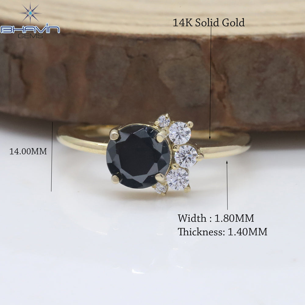 Round Diamond Black Diamond Natural Diamond Ring Gold Ring Engagement Ring