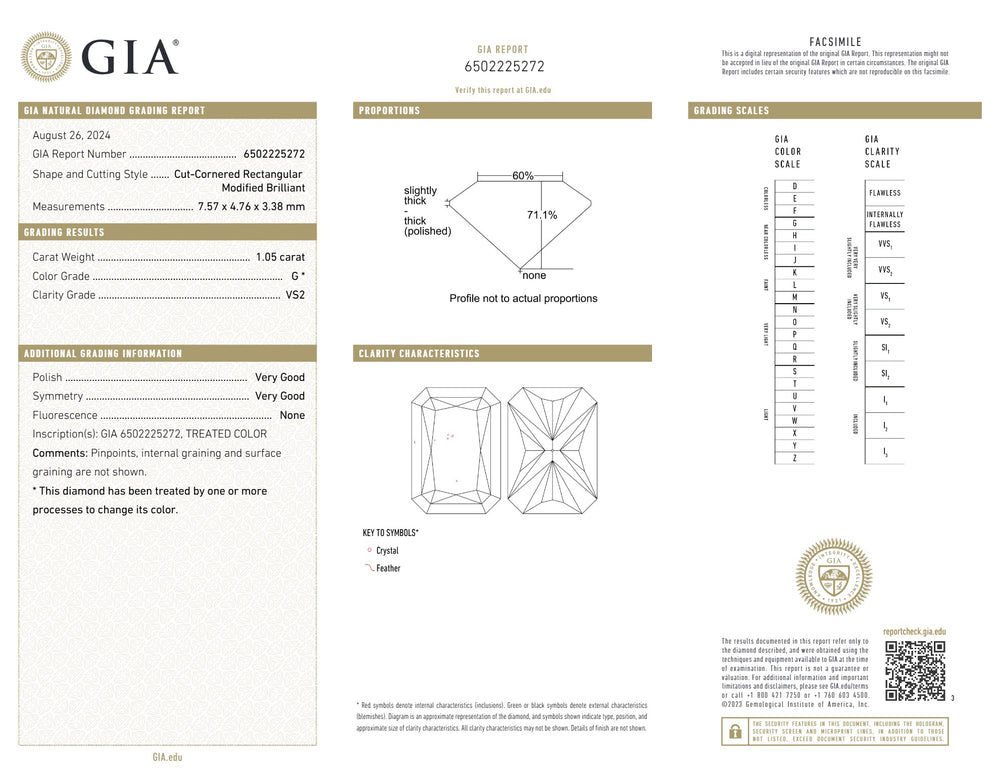 GIA Certified 1.05 CT Radiant Diamond White (G) Color Natural Diamond VS2 Clarity (7.57 MM)