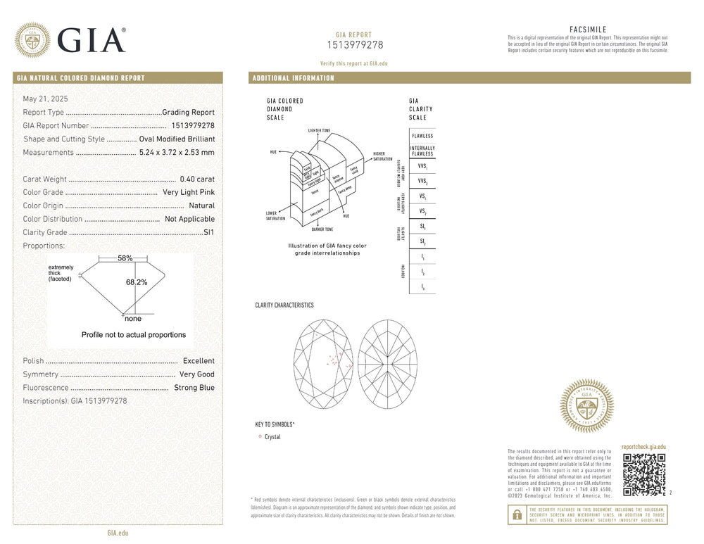 GIA Certified 0.40 CT Oval Shape Natural Diamond Pink Color (5.24 MM)