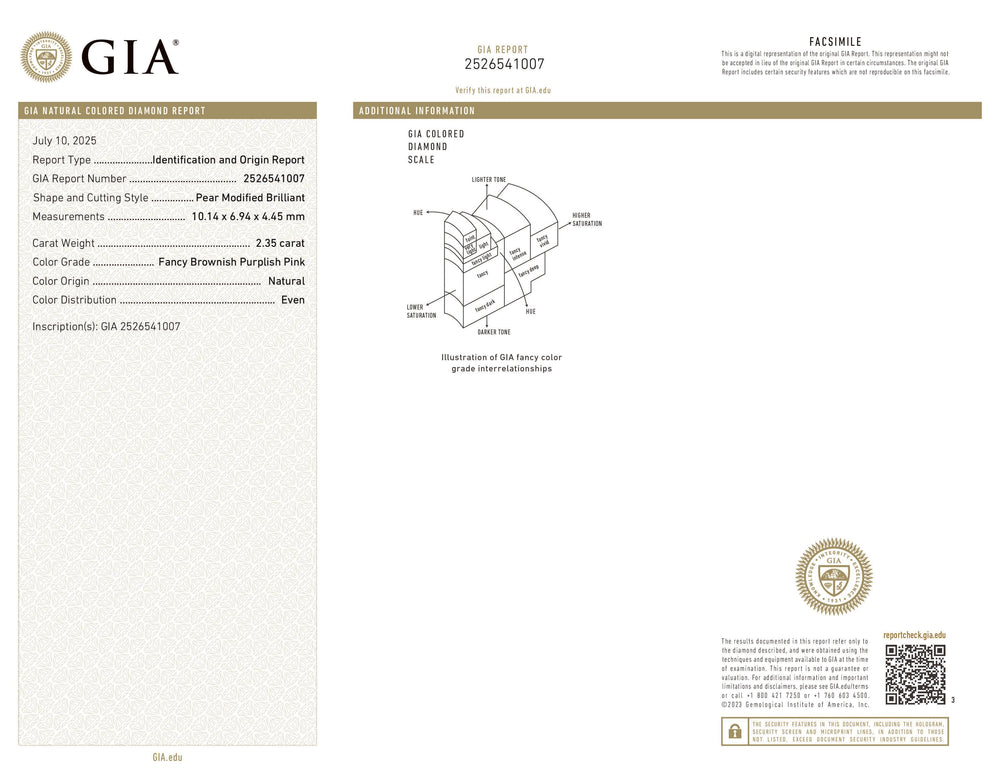 GIA Certified 2.35 CT Pear Diamond Natural Brownish Purplish Pink Color (10.14 MM)