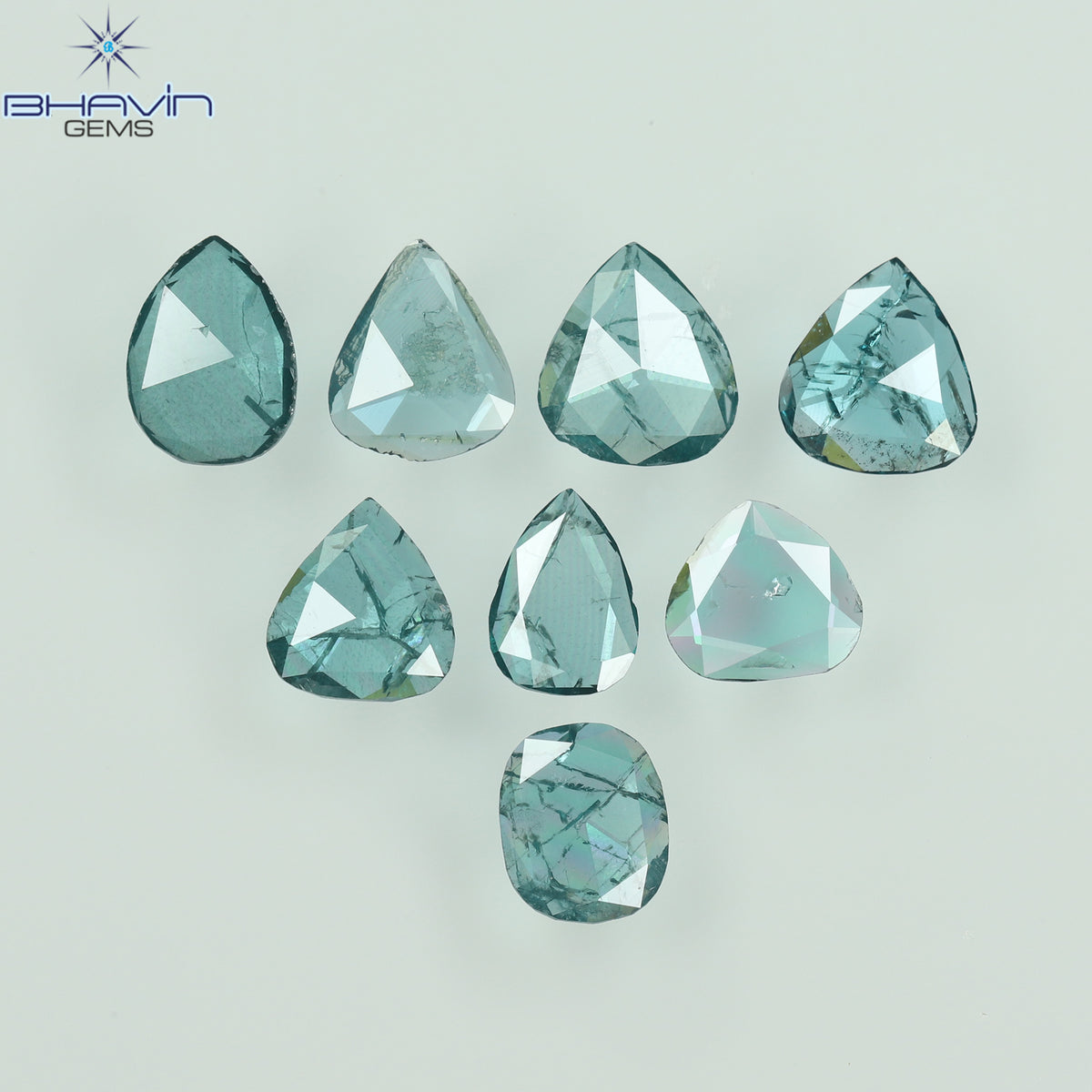 0.55 CT/4 個 スライス形状 天然ダイヤモンド ブルー イエロー カラー I3 クラリティ (5.40 MM)