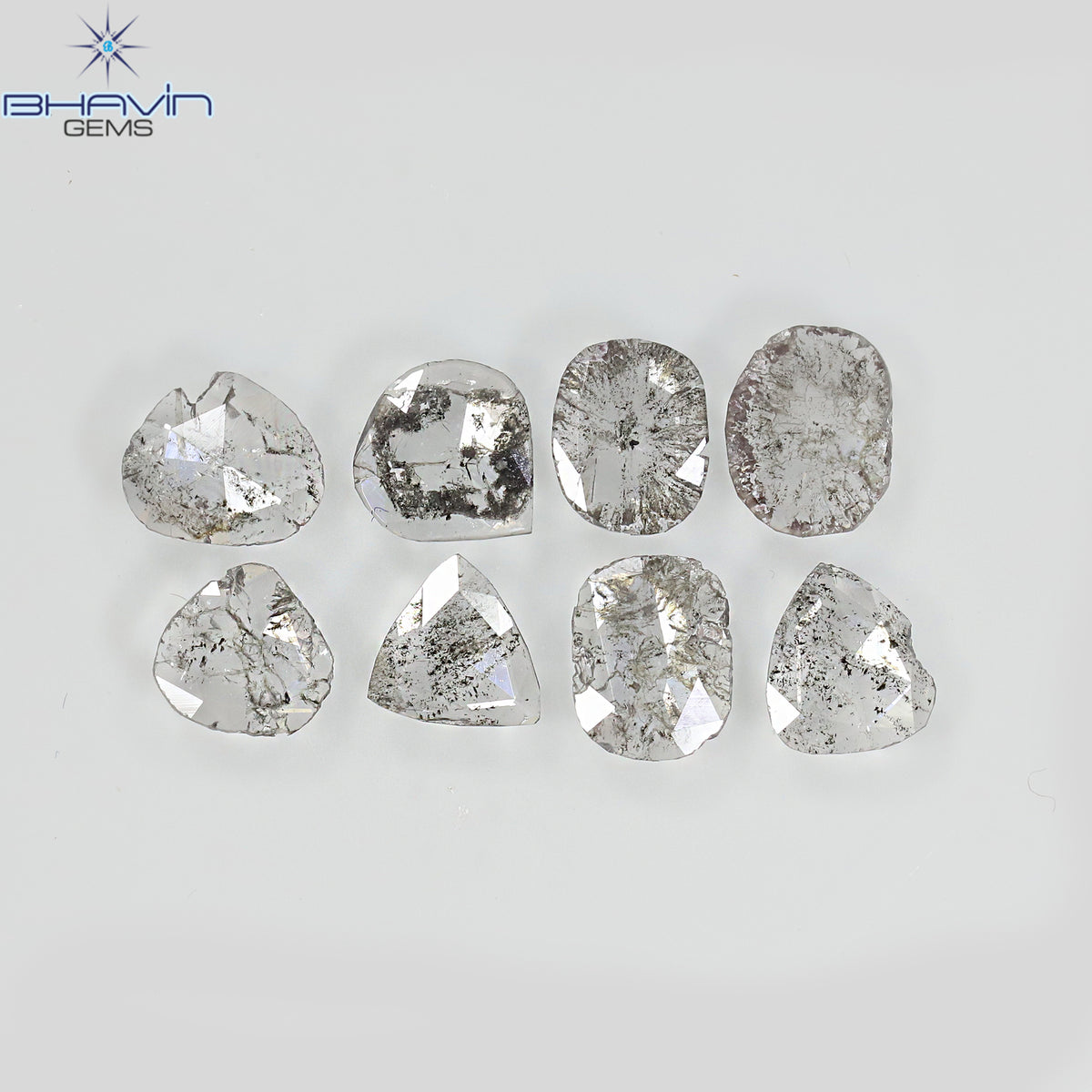 1.32 CT/8 Pcs Natural Uncut Slice Diamond Salt and Pepper Color Clarity I3 (5.57 MM)