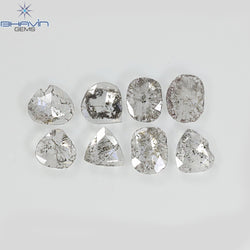 1.32 CT/8 Pcs Natural Uncut Slice Diamond Salt and Pepper Color Clarity I3 (5.57 MM)