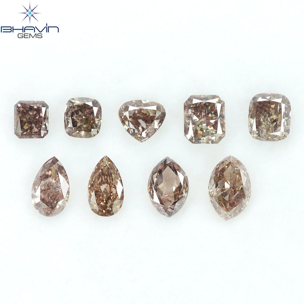 2.42 CT/9 Pcs Natural Mix Diamond Brown Pink Color Clarity SI (5.55 MM)