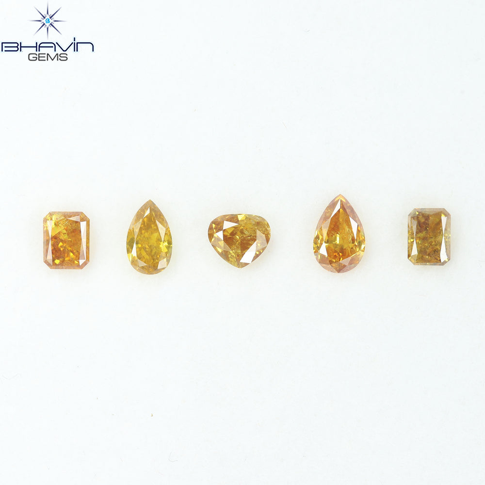1.21 CT/5 Pcs Natural Mix Diamond Yellow-Orange Color Clarity I1 (5.20 MM)