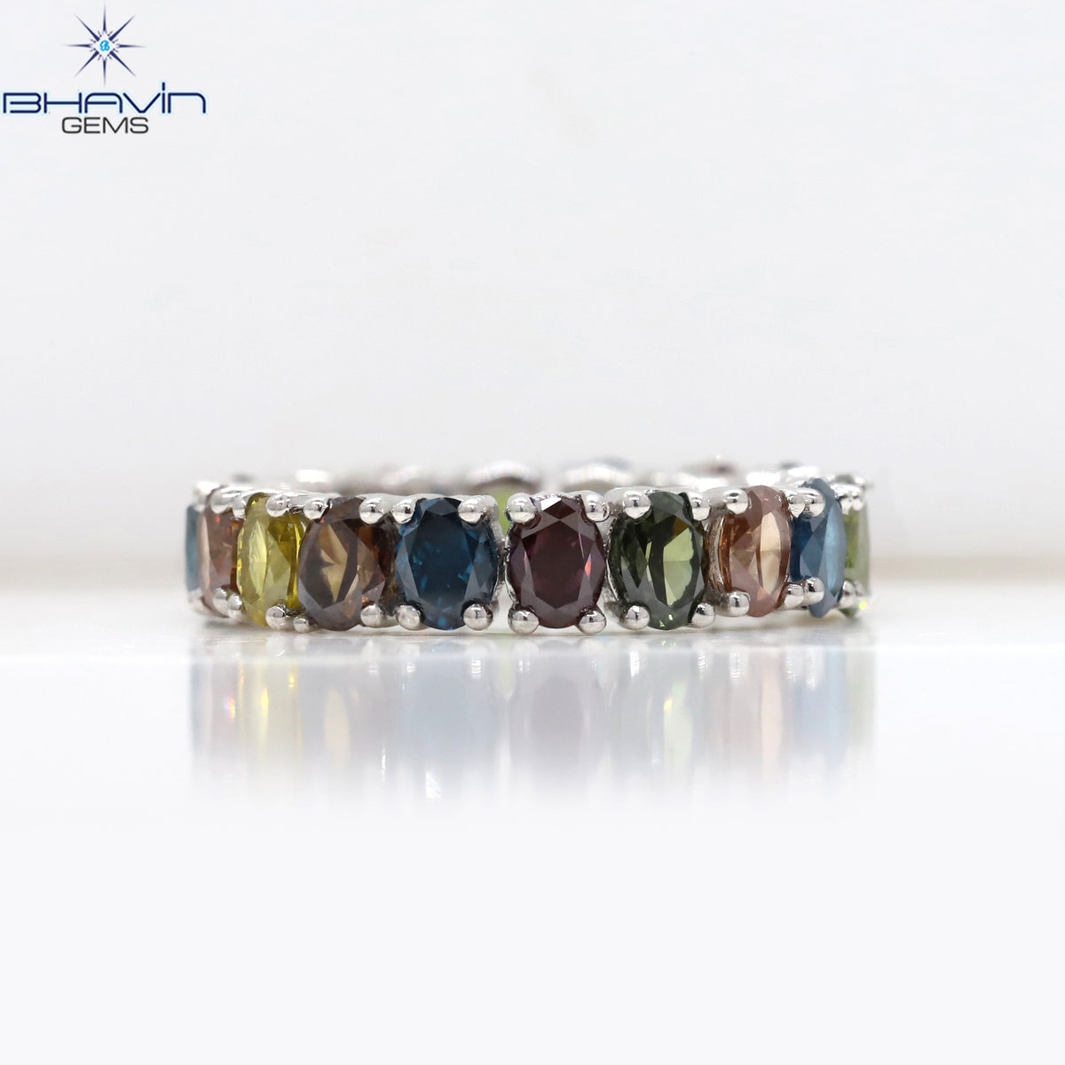 Natural Asymmetric Color Oval Cut Diamond Stacking Band