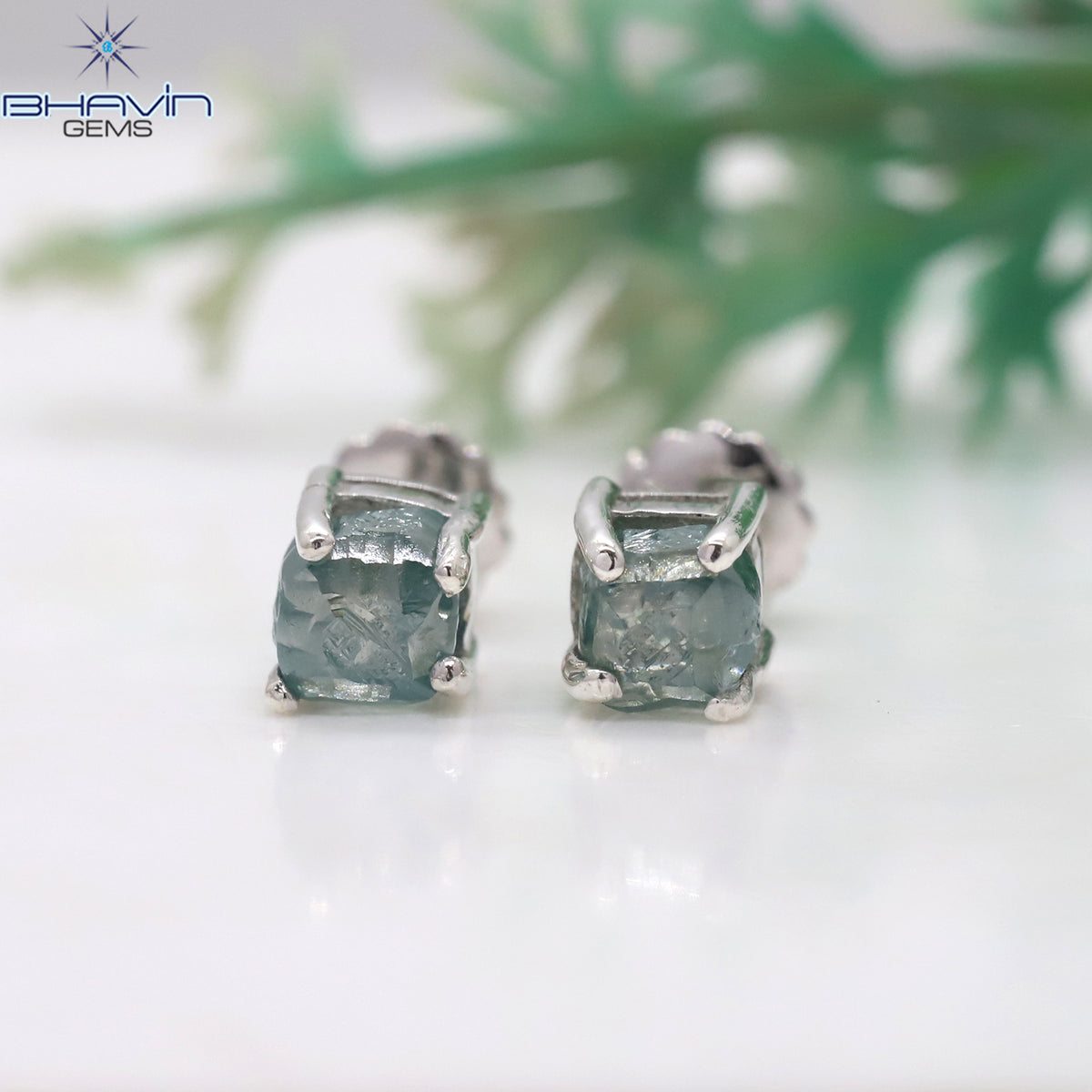 Ocean Blue Rough Diamond Stud Earrings