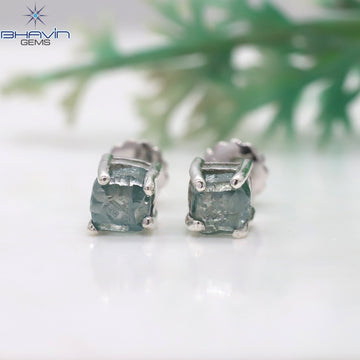 Ocean Blue Rough Diamond Stud Earrings