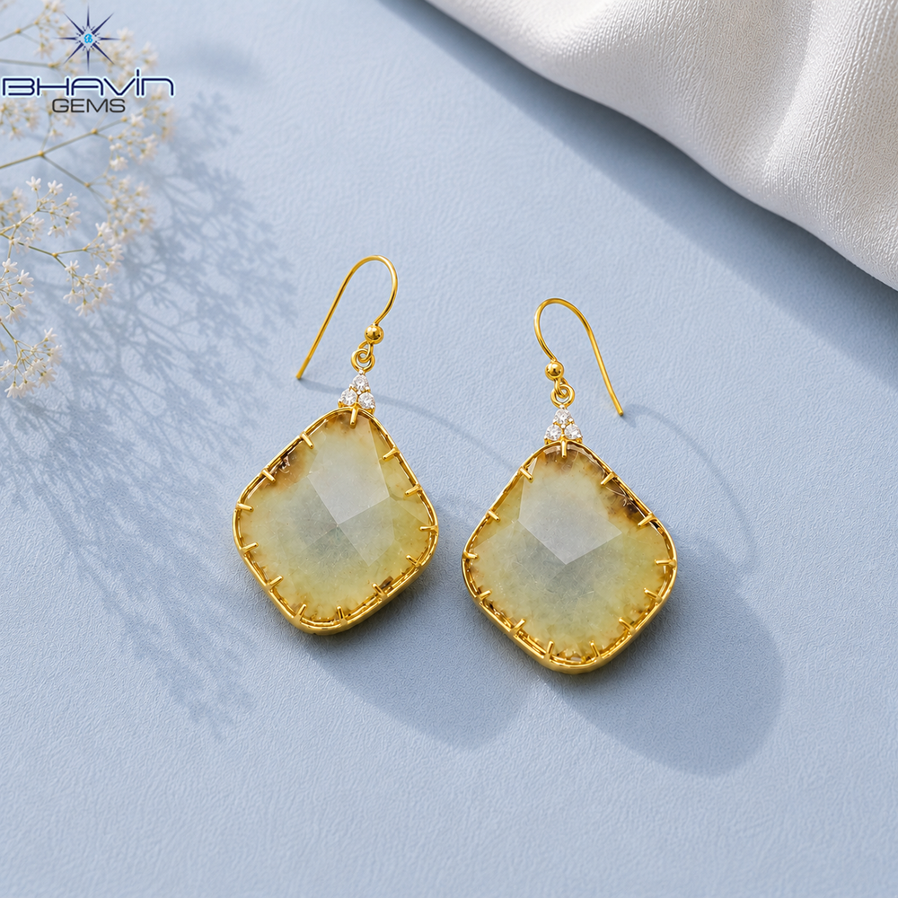 Natural Polki Slice Dangle Earrings Slice Drop Earrings Everyday Ethnic Jewelry