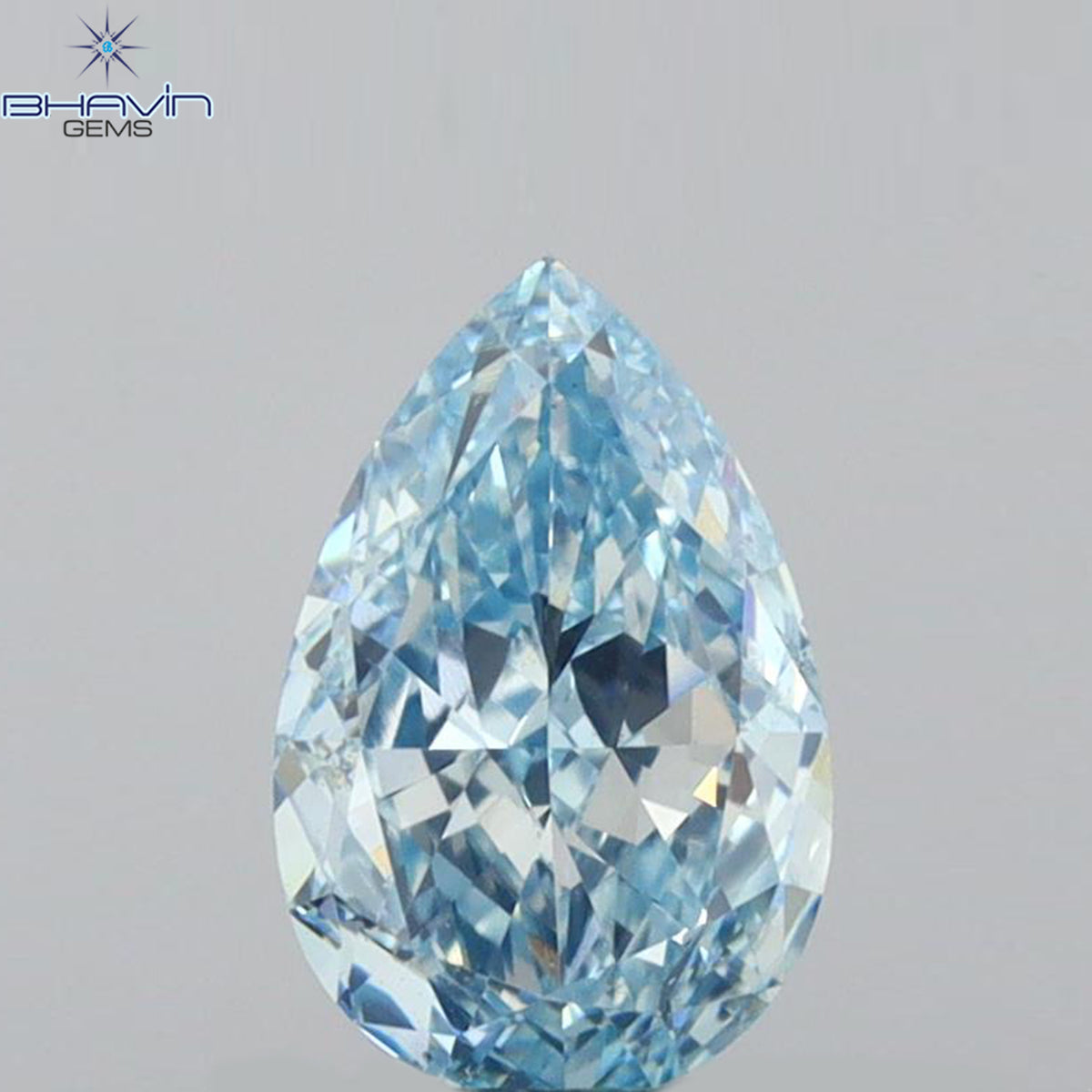 0.69 CT Natural Pear Diamond Enhanced Intense Blue Color Clarity VS1 (7.03 MM)